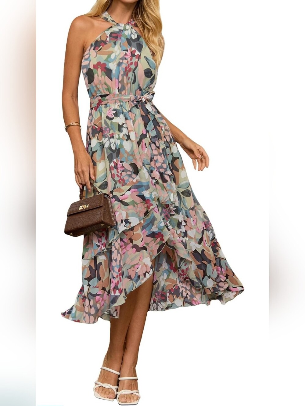 Floral Halter Midi Dress in Multi-Color